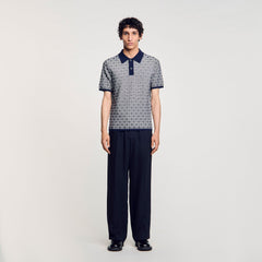 Square Cross polo shirt Navy Blue Sandro Men
