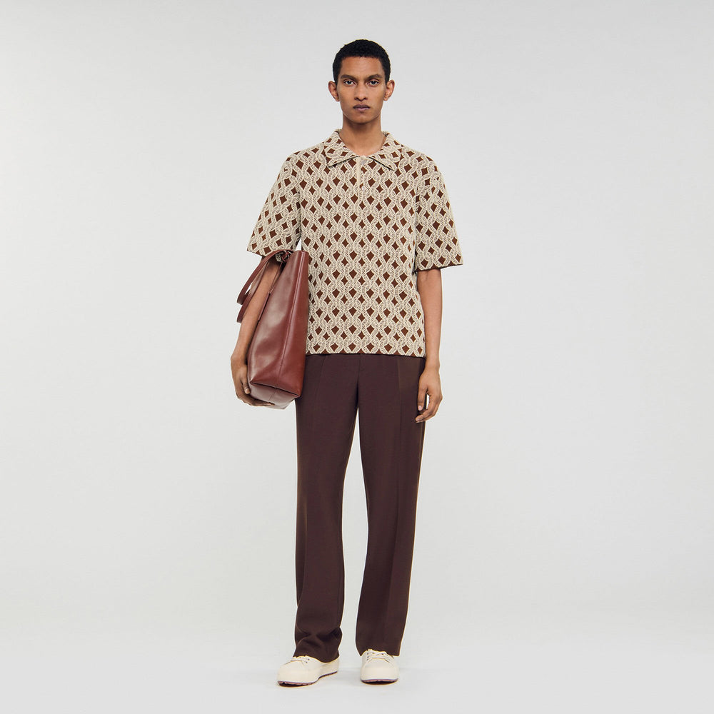 Rope jacquard cardigan shirt Butter Cream Sandro Men