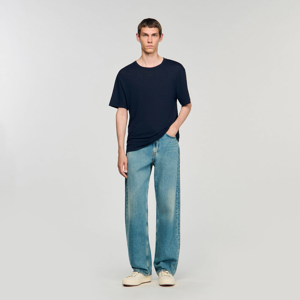 Certified linen T-shirt Navy Blue Sandro Men