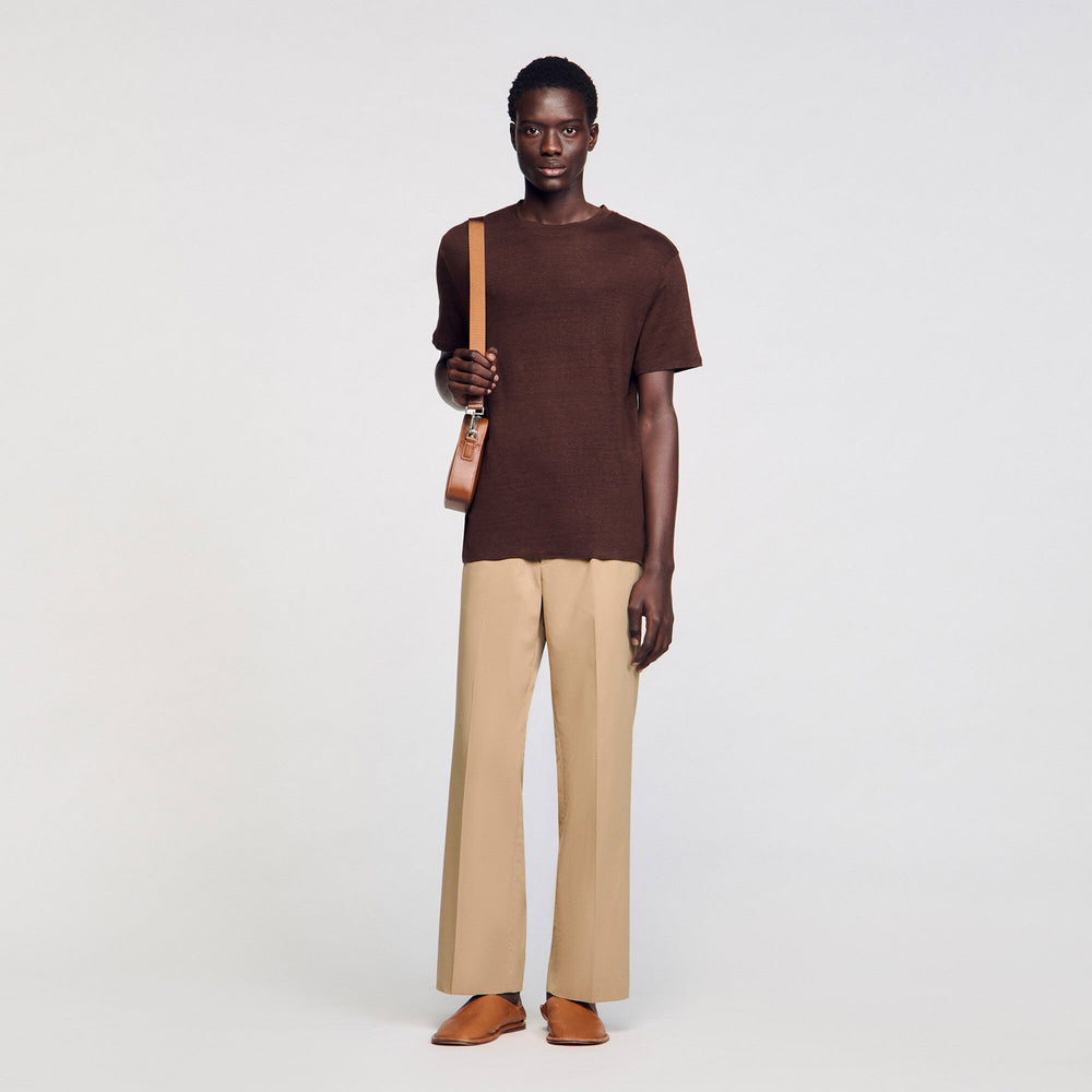 Certified linen T-shirt Moka. Sandro Men