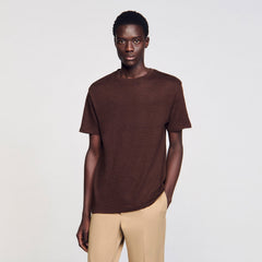 Certified linen T-shirt Moka. Sandro Men