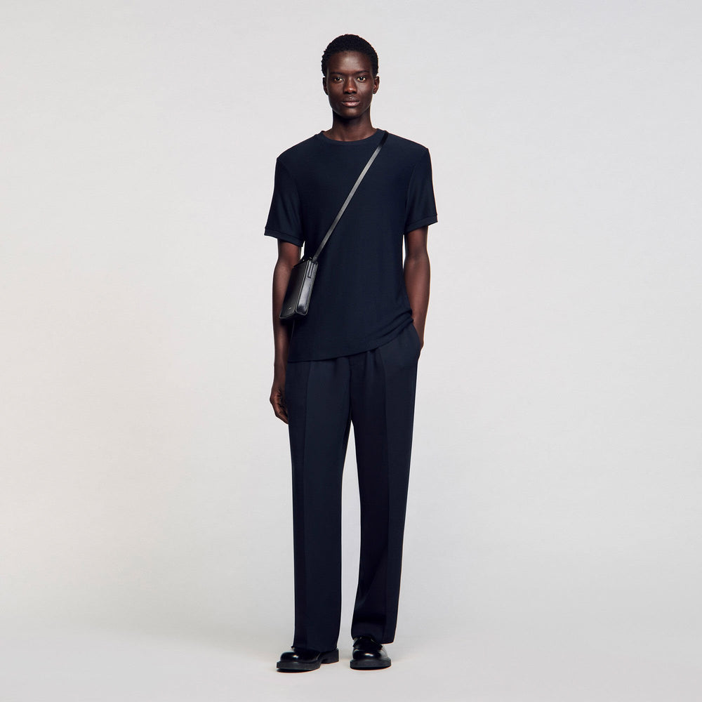 Mock neck T-shirt Midnight Blue Sandro Men