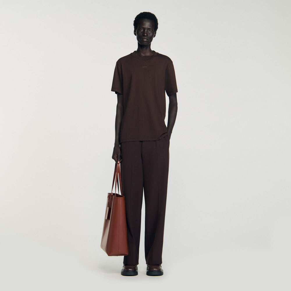 Cotton T-shirt with logo Chocolate Sandro Men