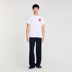 T-shirt with snake detail Optic White Sandro Men