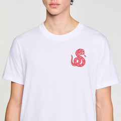 T-shirt with snake detail Optic White Sandro Men