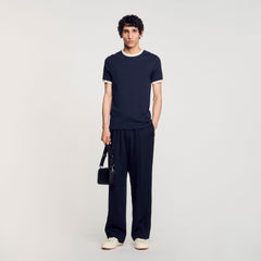 Two-tone patch T-shirt Navy Blue Sandro Men