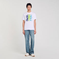 Wave print cotton T-shirt Optic White Sandro Men