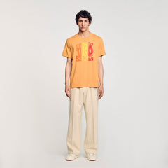 Wave print cotton T-shirt Mandarin. Sandro Men