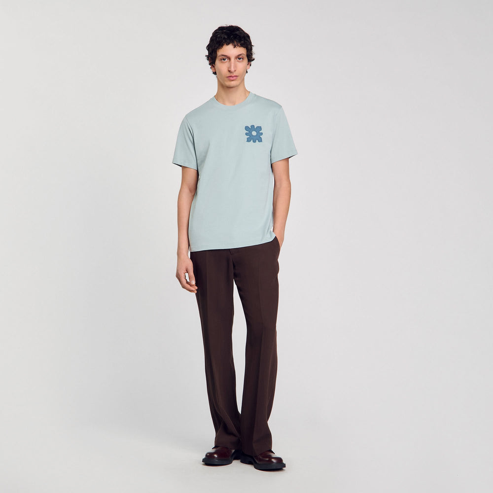 T-shirt with flower detail Chambray Sandro Men
