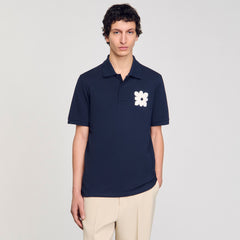 Polo shirt with flower patch Midnight Blue Sandro Men