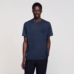 Worn-effect T-shirt Navy Blue Sandro Men