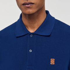 Polo shirt with leather logo Navy Blue Sandro Men