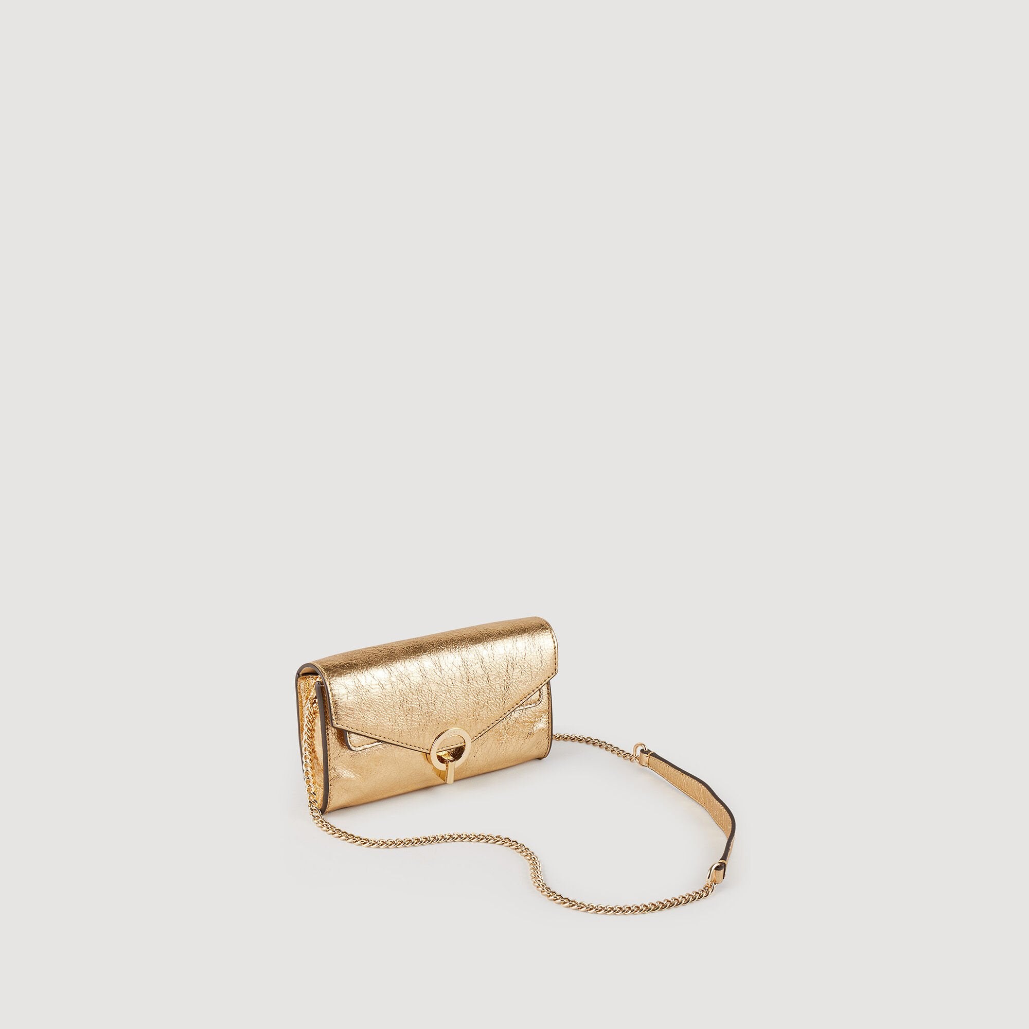 Gold leather clutch bag Gold Sandro Women