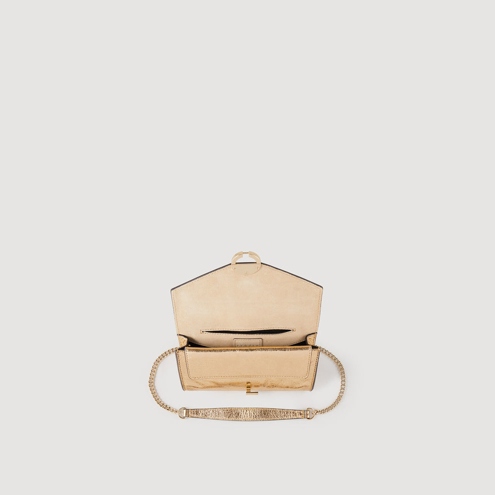 Gold leather clutch bag Gold Sandro Women
