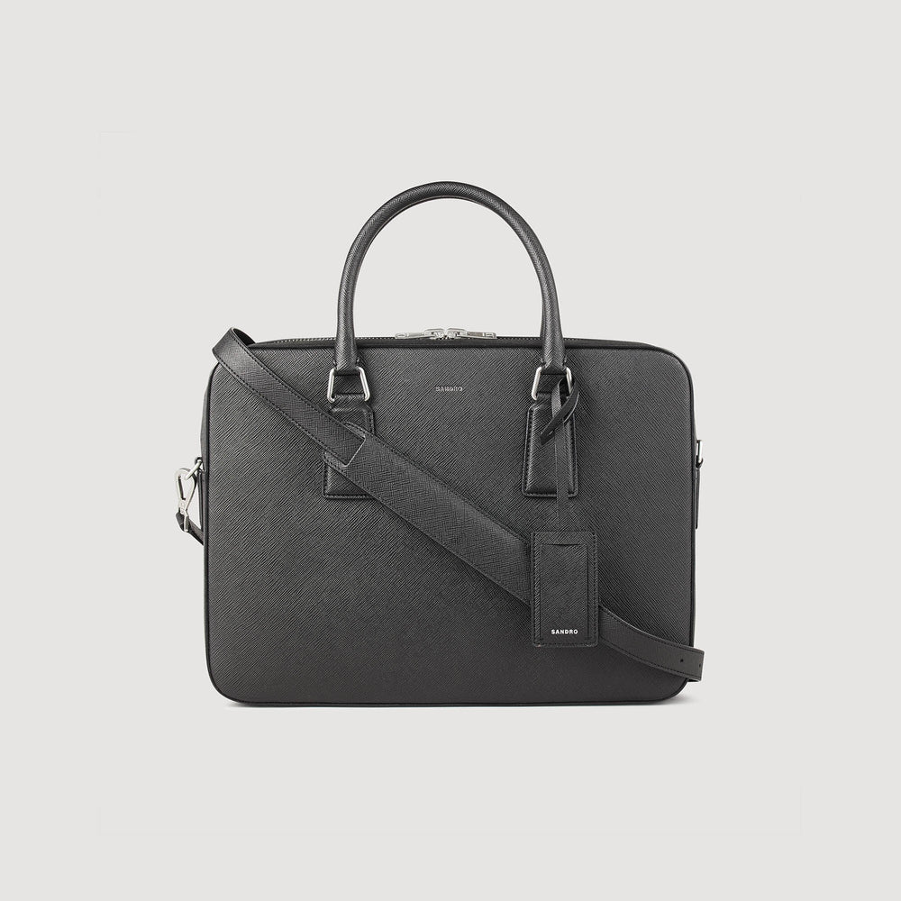 Reconstituted leather briefcase Black Sandro Men