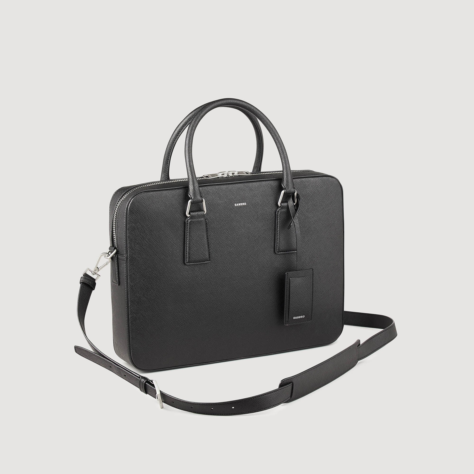 Reconstituted leather briefcase Black Sandro Men