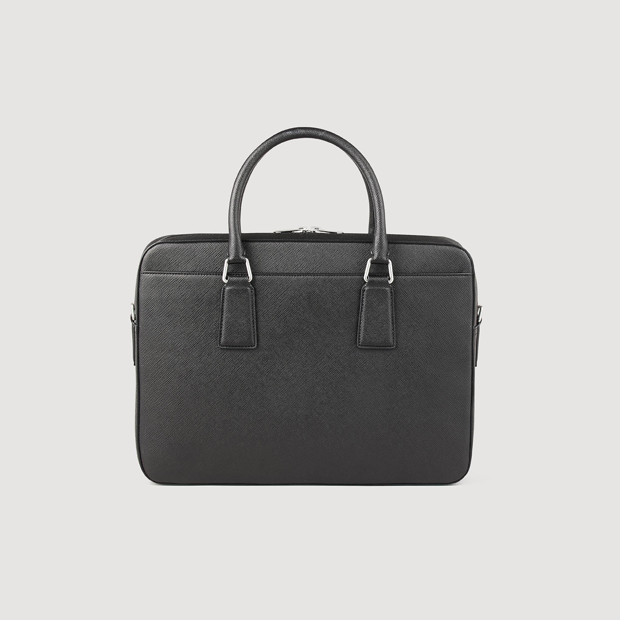 Reconstituted leather briefcase Black Sandro Men