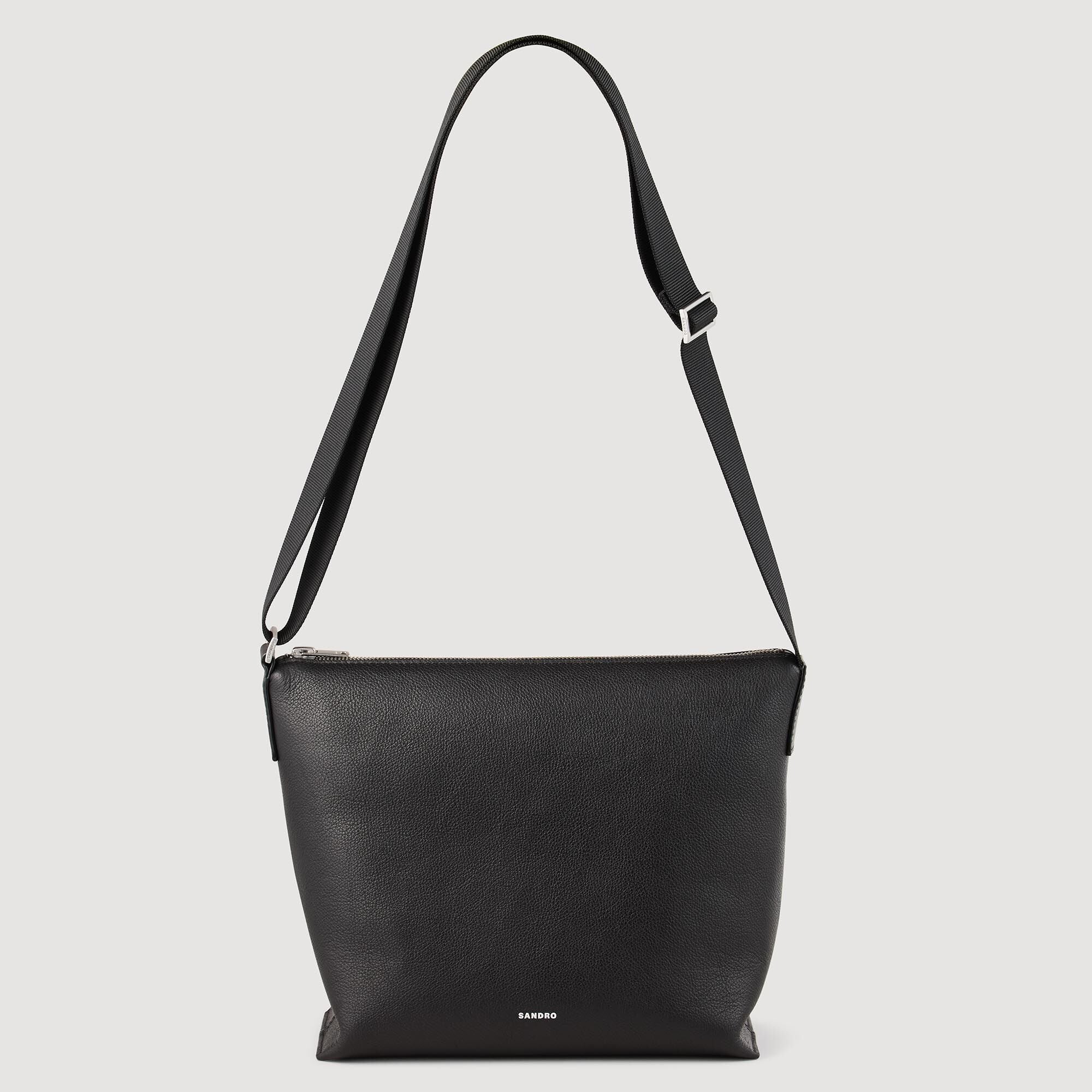 Grained leather satchel Black Sandro Men