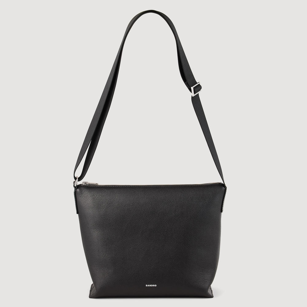 Grained leather satchel Black Sandro Men
