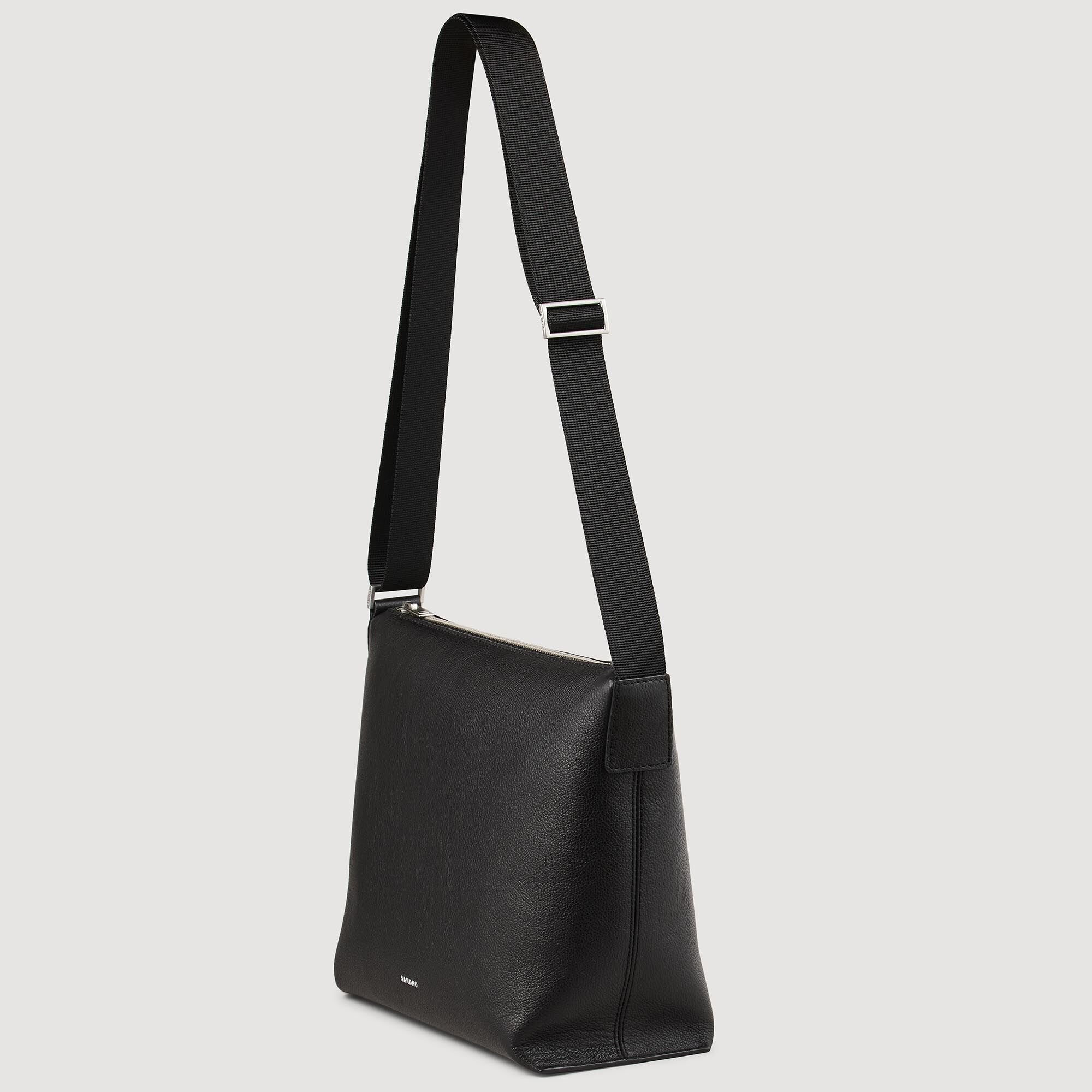 Grained leather satchel Black Sandro Men