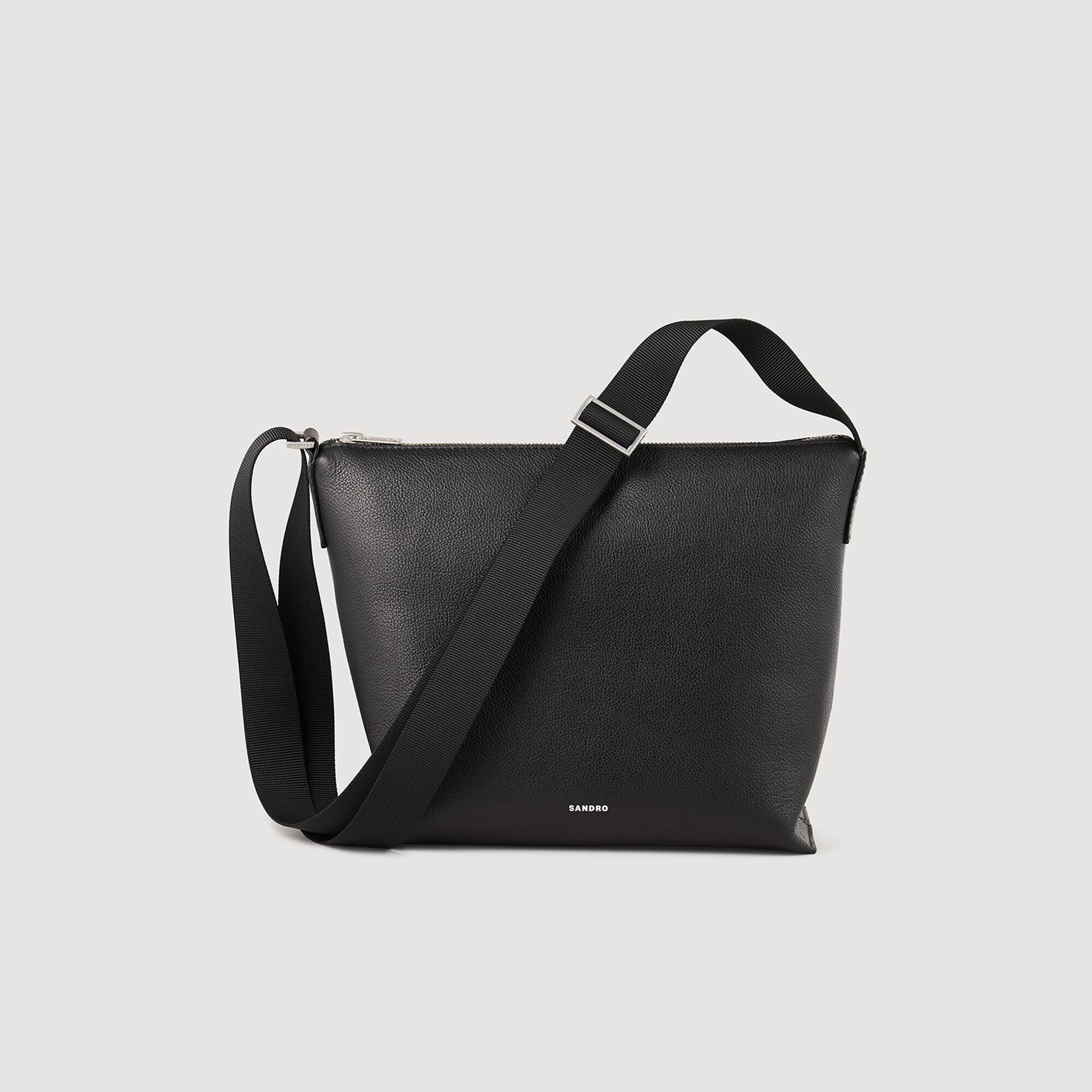 Grained leather satchel Black Sandro Men