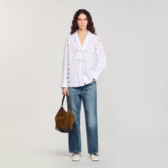 TANGOSO suede and leather bucket bag Camel Sandro Women