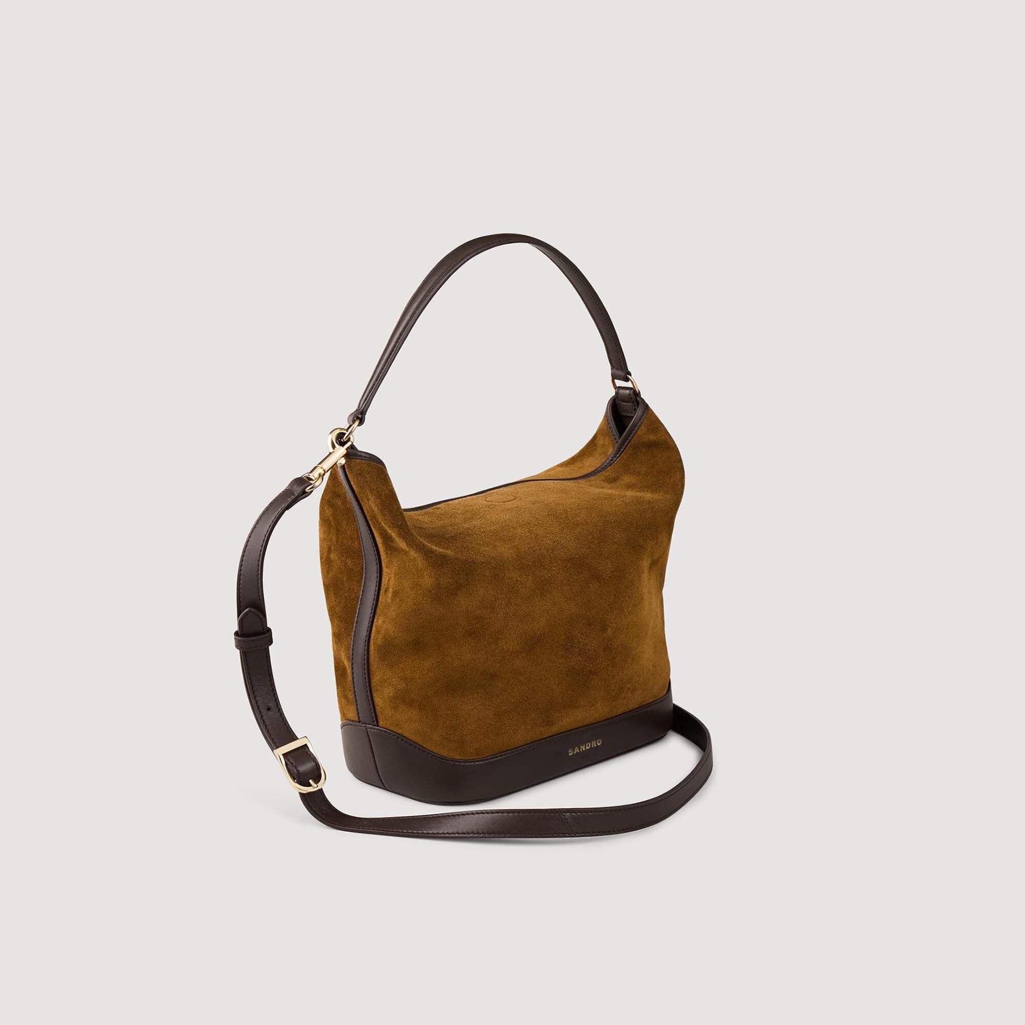 TANGOSO suede and leather bucket bag Camel Sandro Women