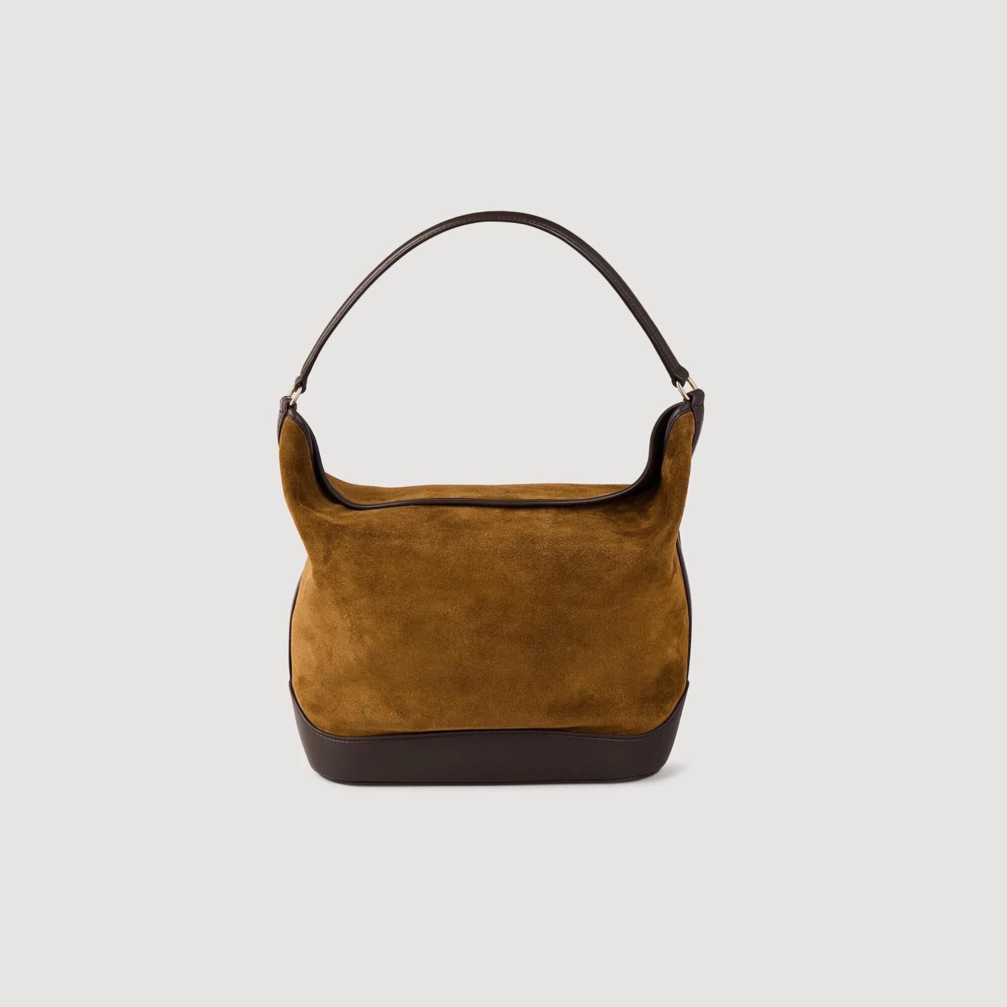 TANGOSO suede and leather bucket bag Camel Sandro Women