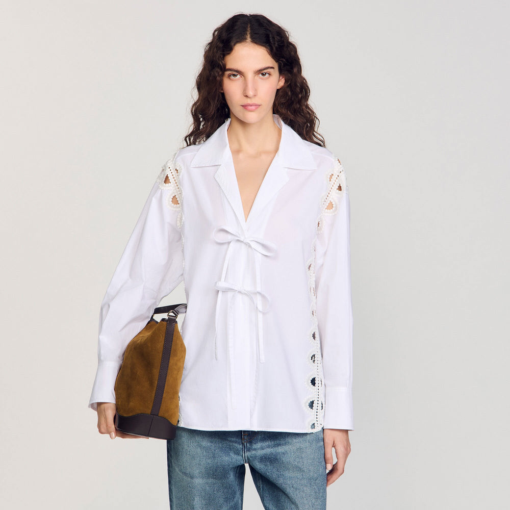 TANGOSO suede and leather bucket bag Camel Sandro Women