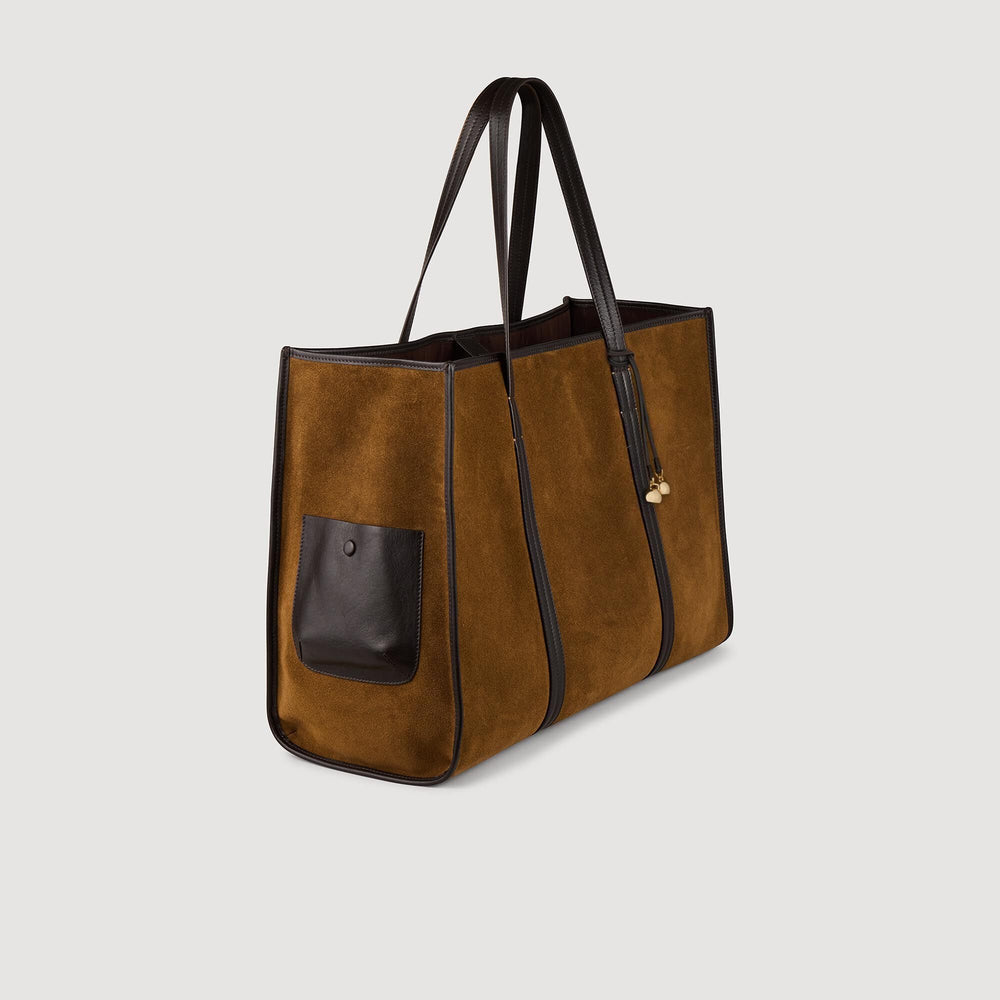Suede tote bag Camel Sandro Women