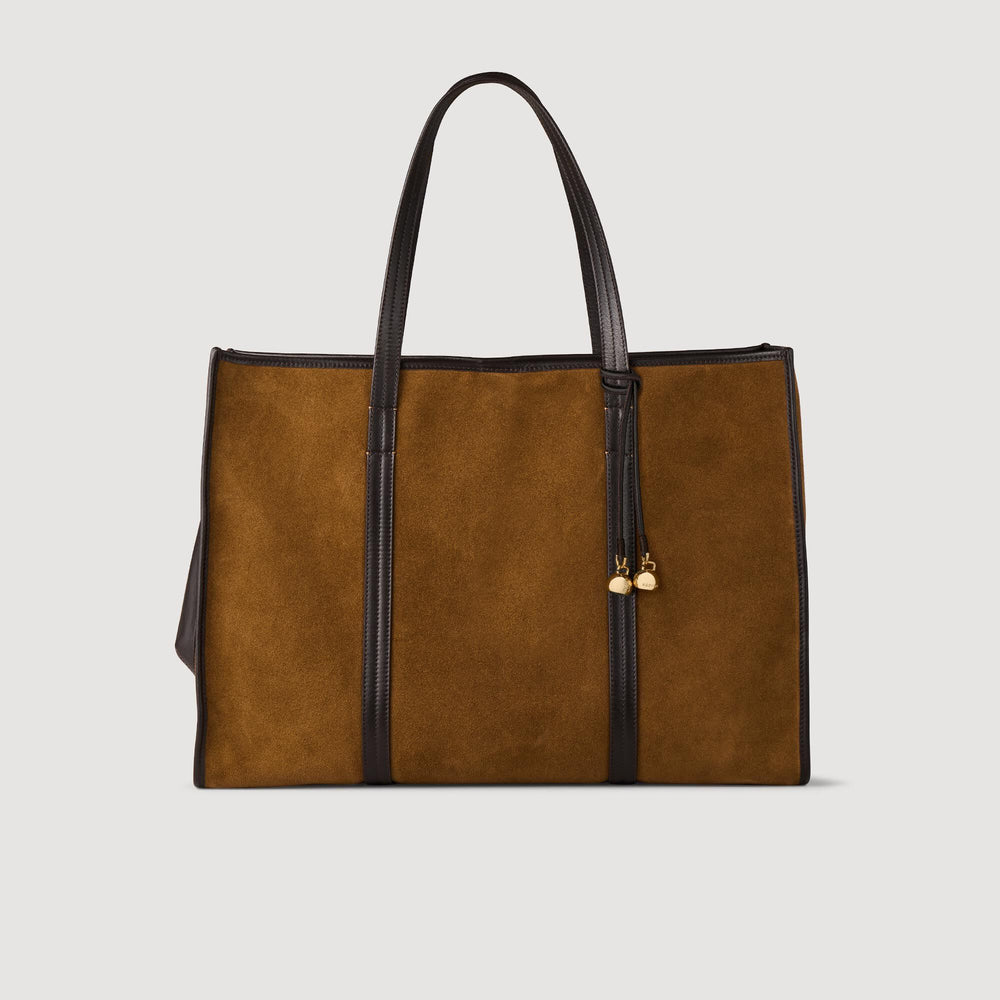 Suede tote bag Camel Sandro Women