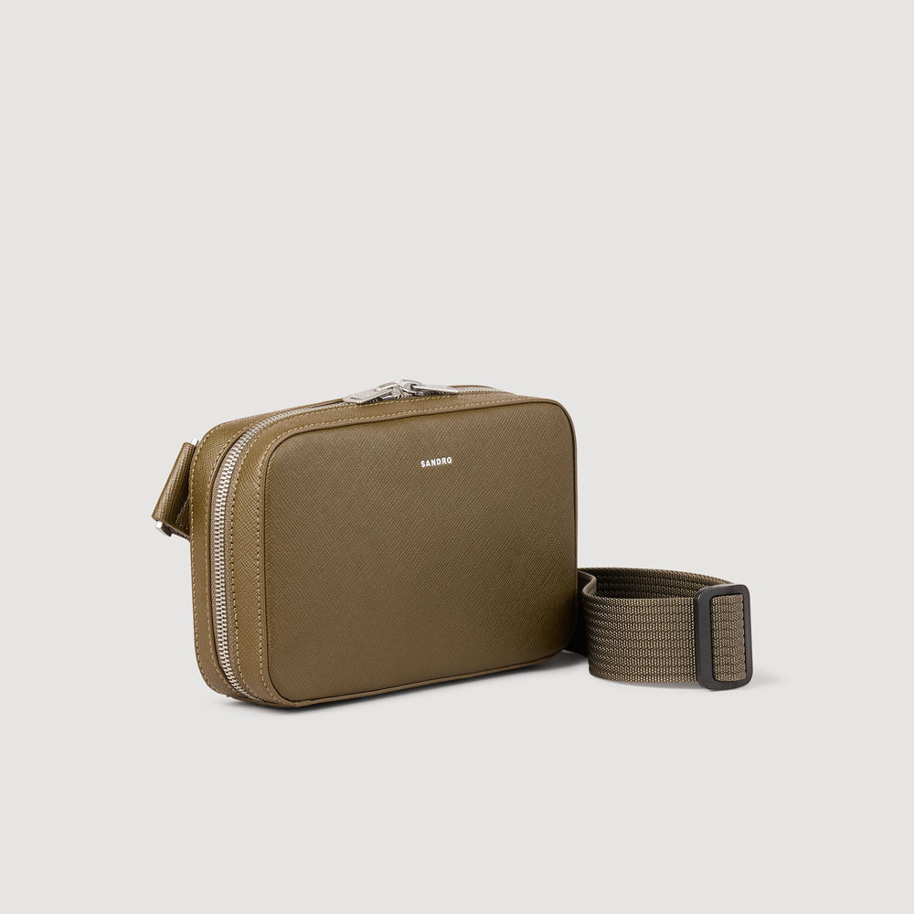 Small reconstitued leather bag Olive Green. Sandro Men