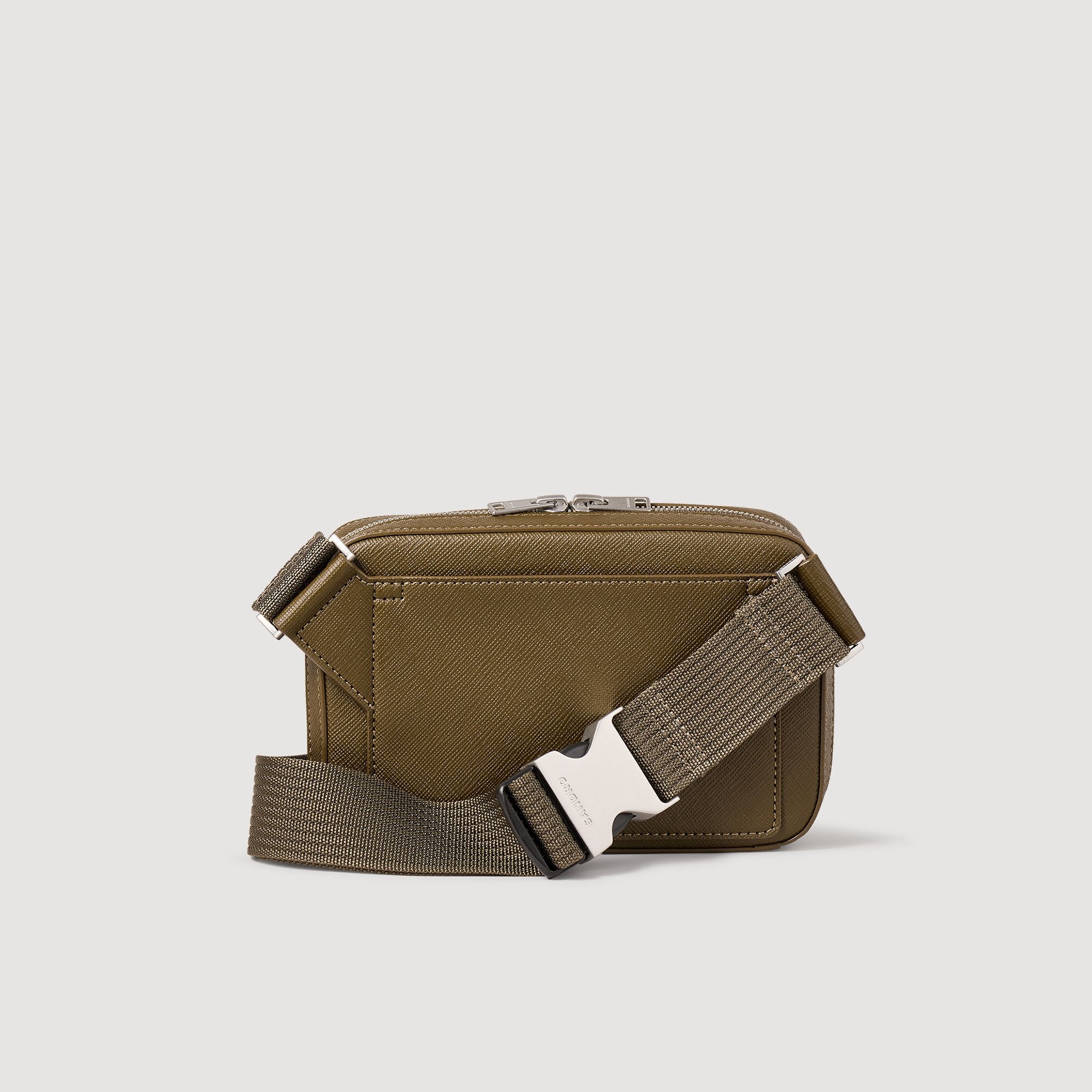 Small reconstitued leather bag Olive Green. Sandro Men