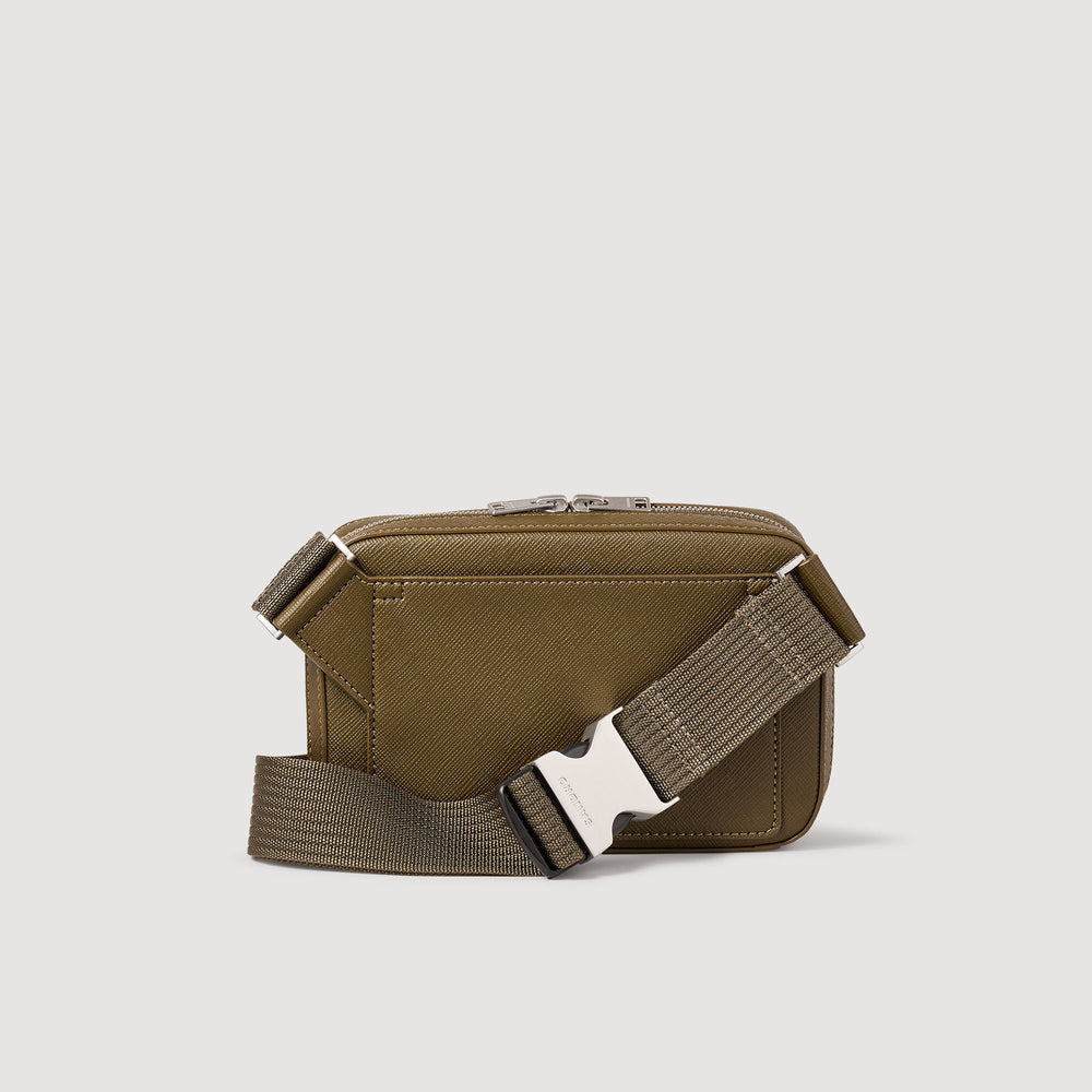 Small reconstitued leather bag Olive Green. Sandro Men
