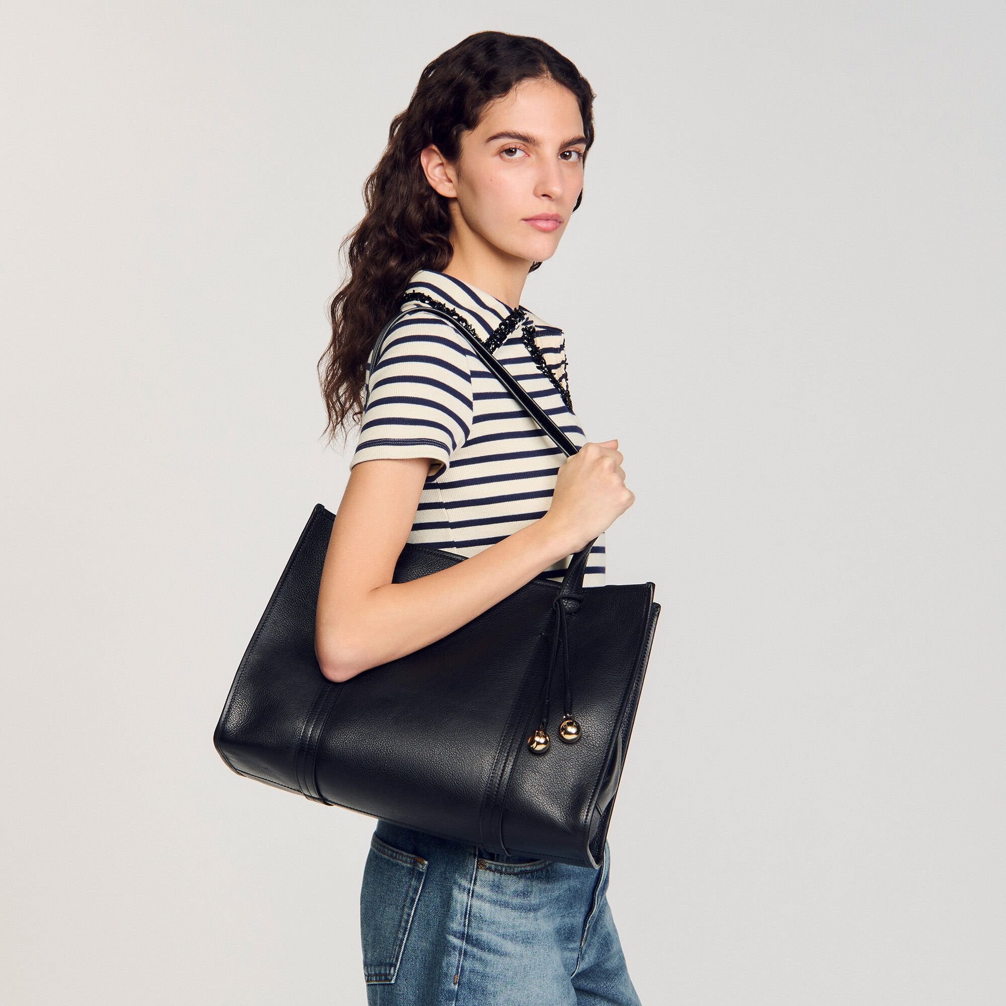 Soft leather tote bag Black Sandro Women