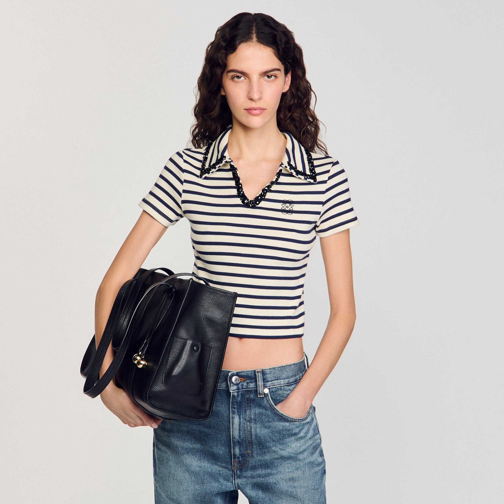 Soft leather tote bag Black Sandro Women