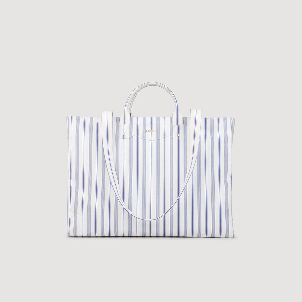 Striped canvas tote bag Blue / Ecru Sandro Women