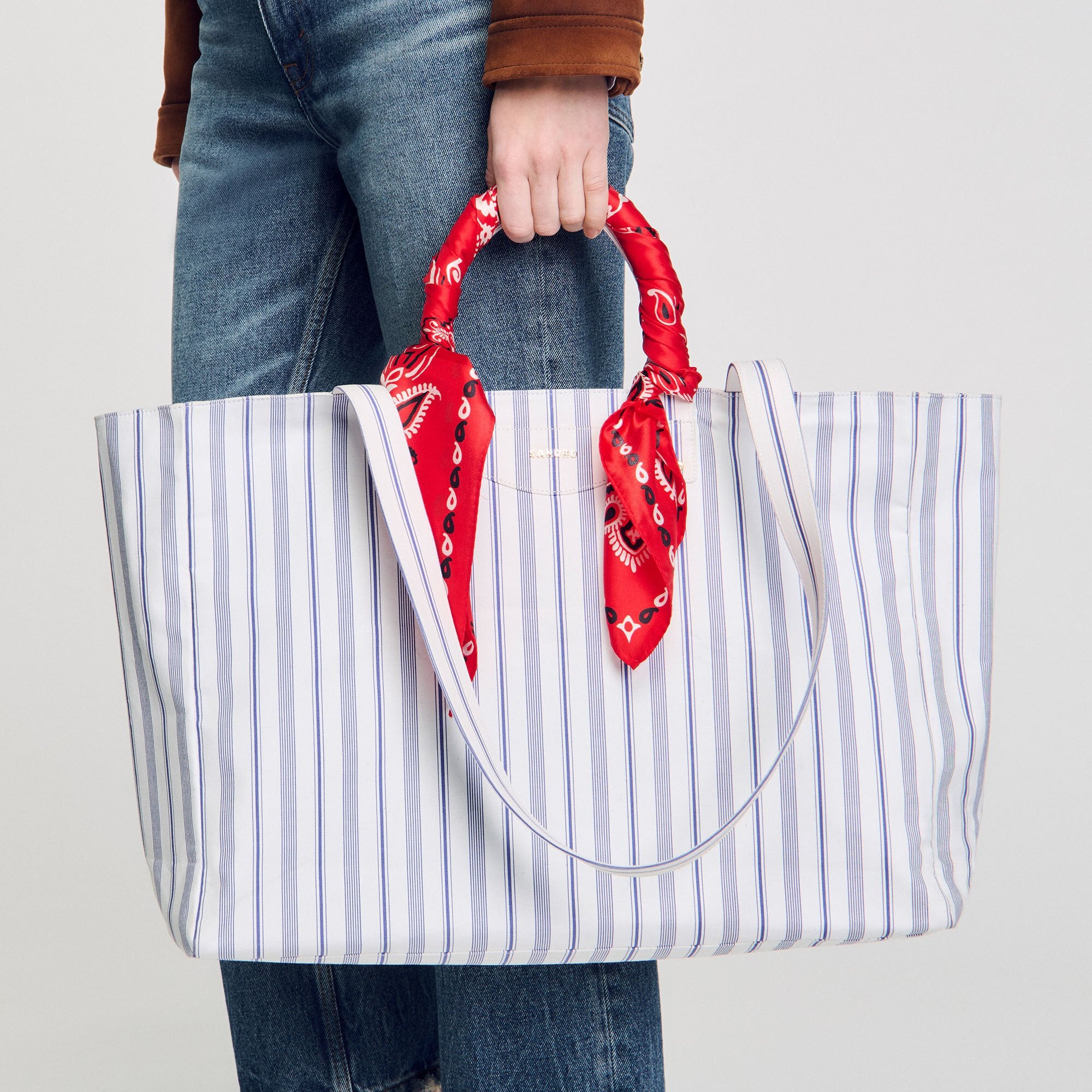 Striped canvas tote bag Blue / Ecru Sandro Women