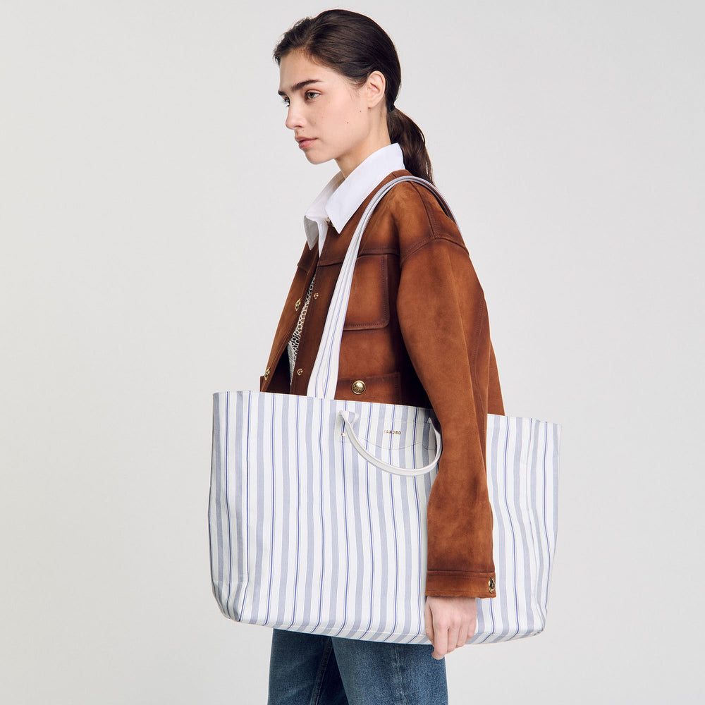 Striped canvas tote bag Blue / Ecru Sandro Women