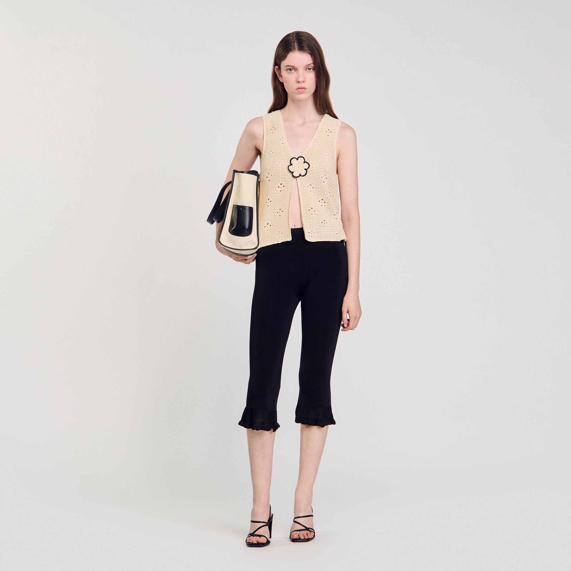 Canvas tote bag Ecru / Black Sandro Women