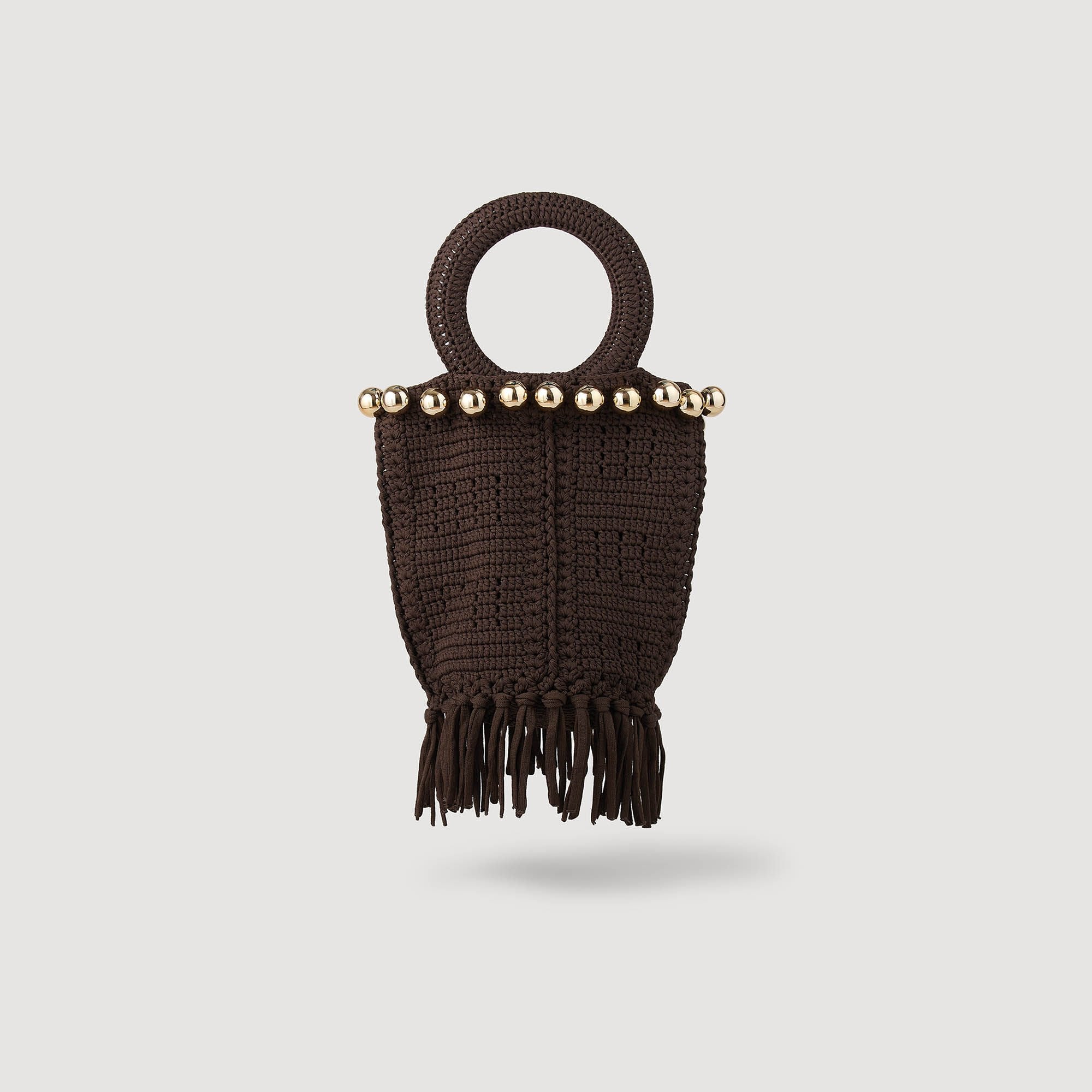Small beaded fringed crochet bag Brown Sandro Women