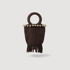 Small beaded fringed crochet bag Brown Sandro Women