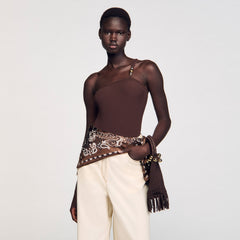 Small beaded fringed crochet bag Brown Sandro Women