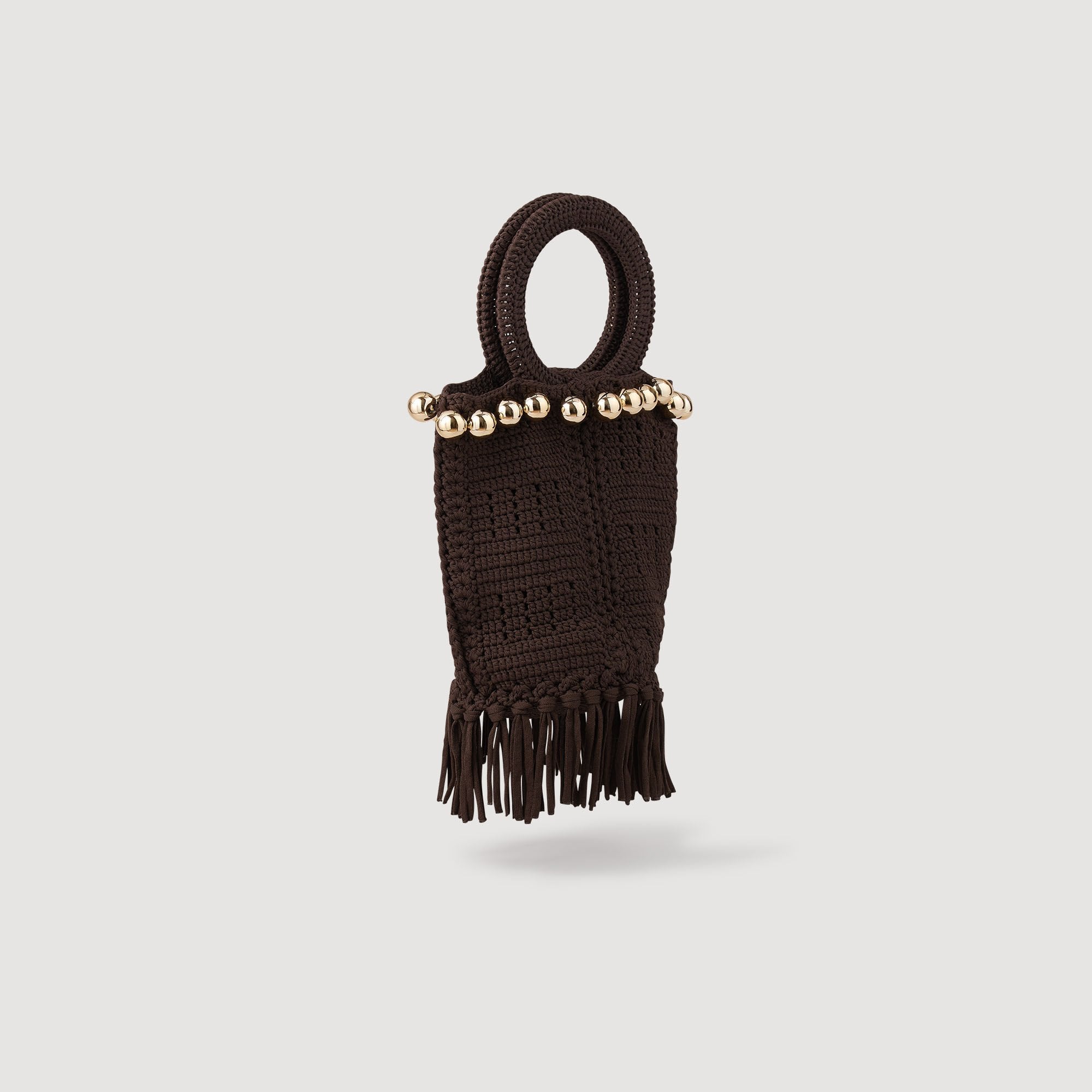 Small beaded fringed crochet bag Brown Sandro Women