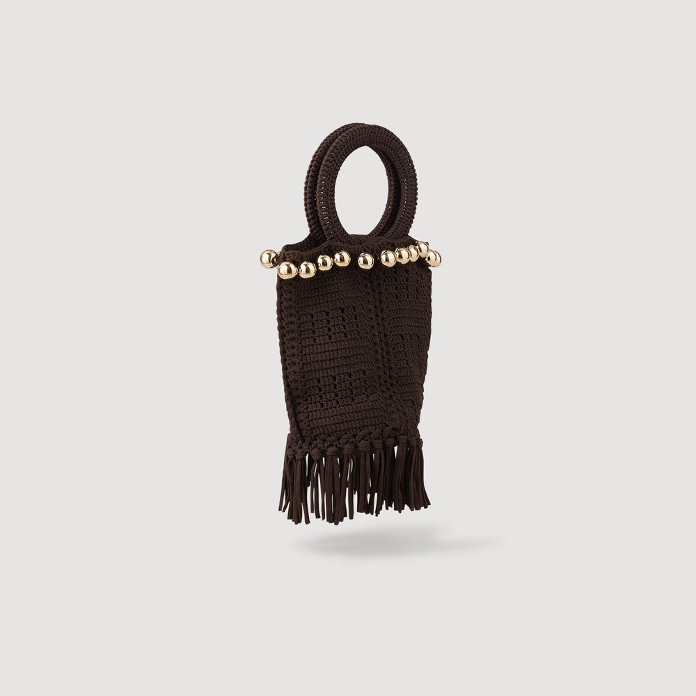 Small beaded fringed crochet bag Brown Sandro Women