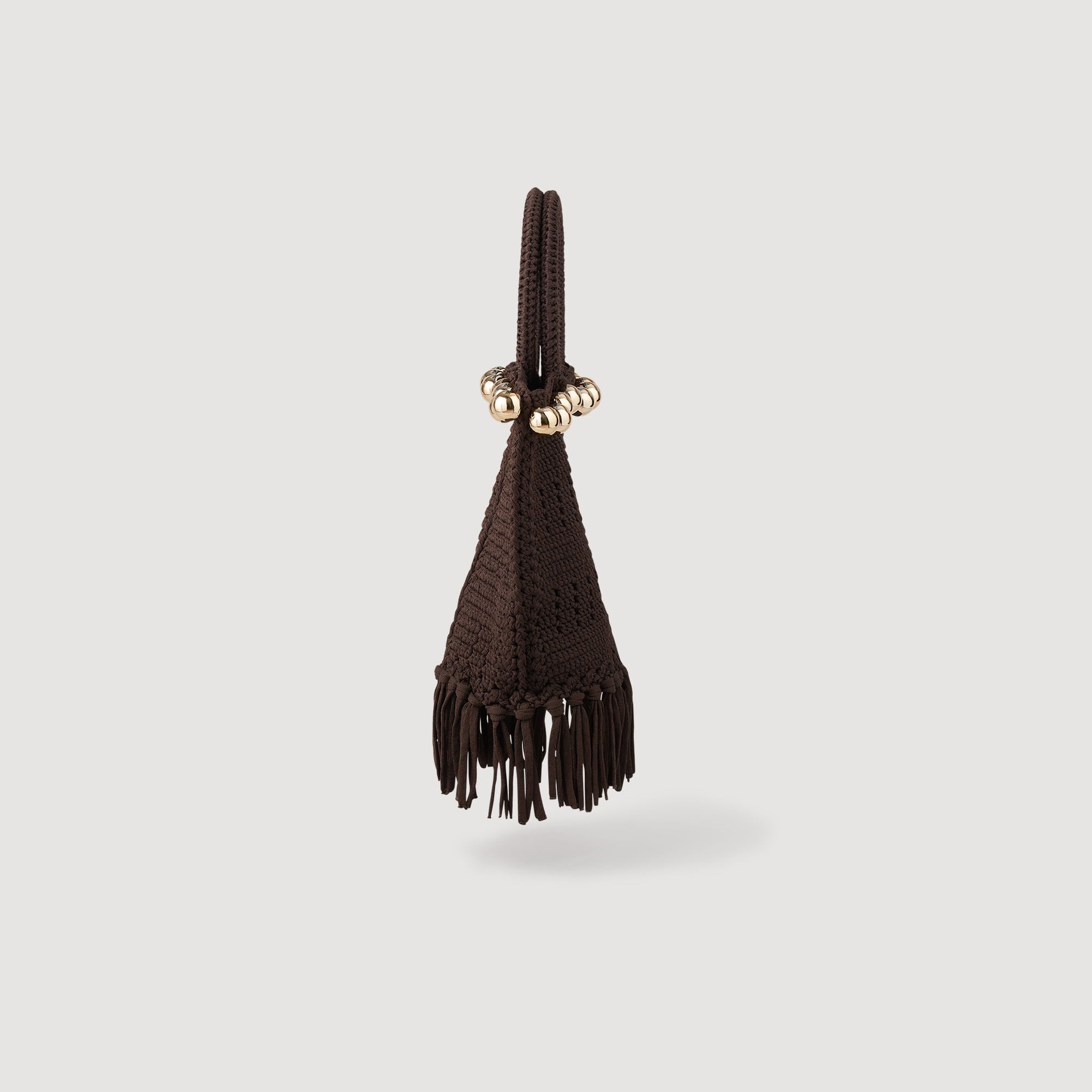 Small beaded fringed crochet bag Brown Sandro Women