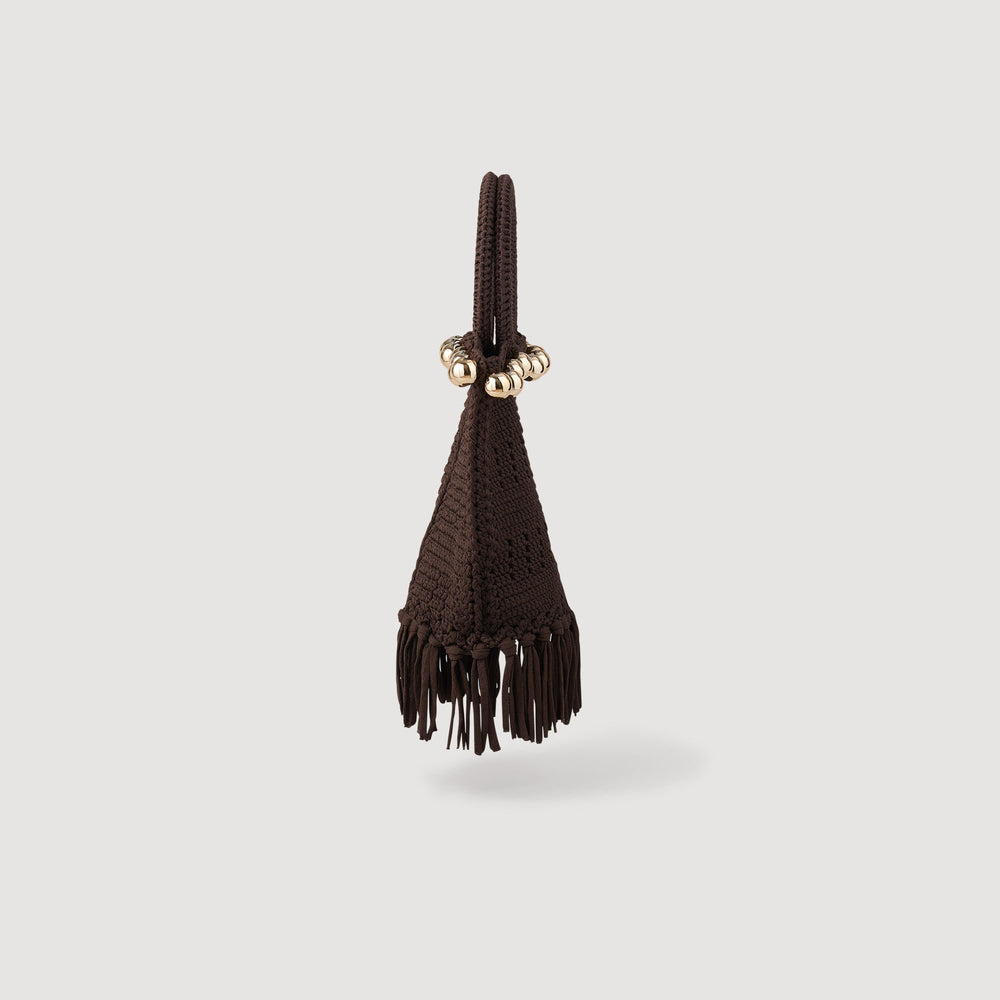 Small beaded fringed crochet bag Brown Sandro Women