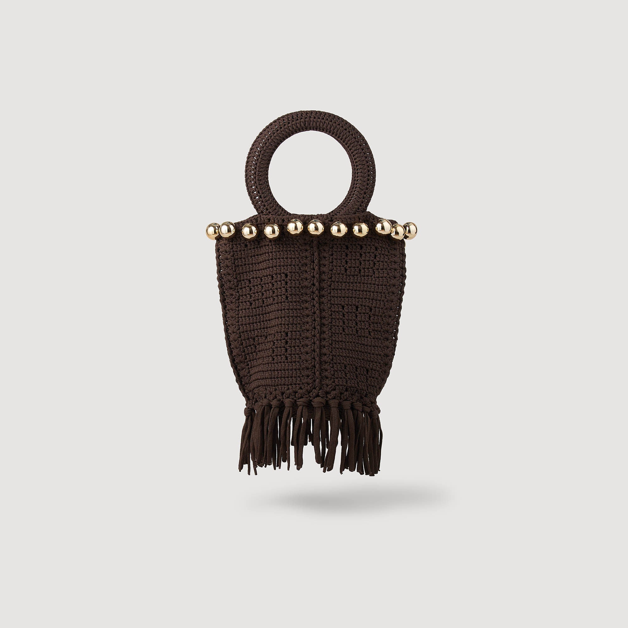 Small beaded fringed crochet bag Brown Sandro Women