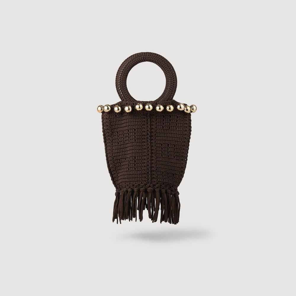 Small beaded fringed crochet bag Brown Sandro Women