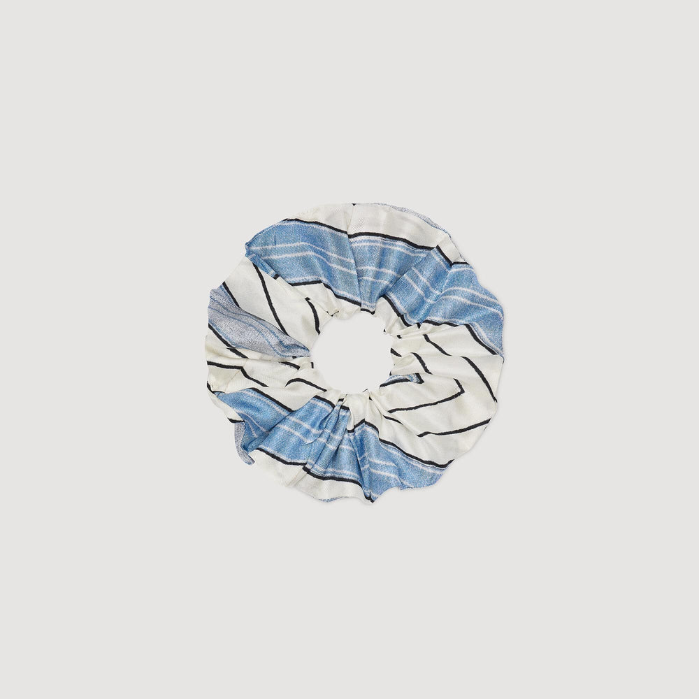 Striped silk scrunchie Sky Blue Sandro Women